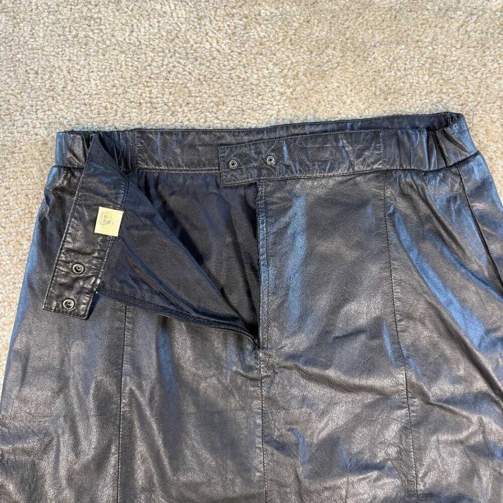 VTG 90s Tibor Black Genuine Leather Mini Skirt Women Sz L High Waist Korea F443